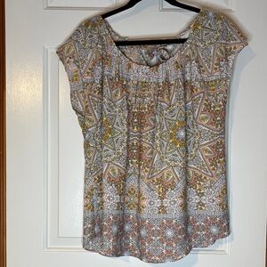 LC Lauren Conrad Multicolor Patterned Blouse with Bow Accent